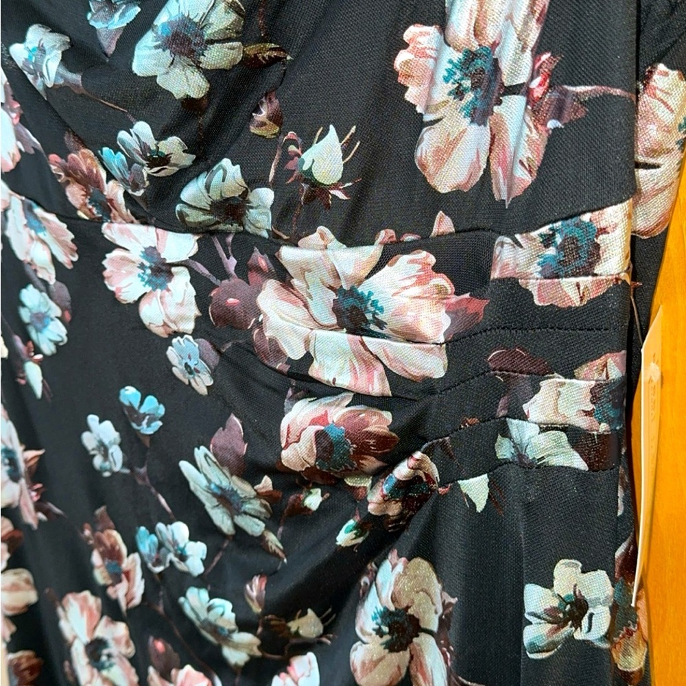 Connected Apparel Women’s Black Floral Print Cowl Neck Short Dress Size 12 NEW - Picture 8 of 11